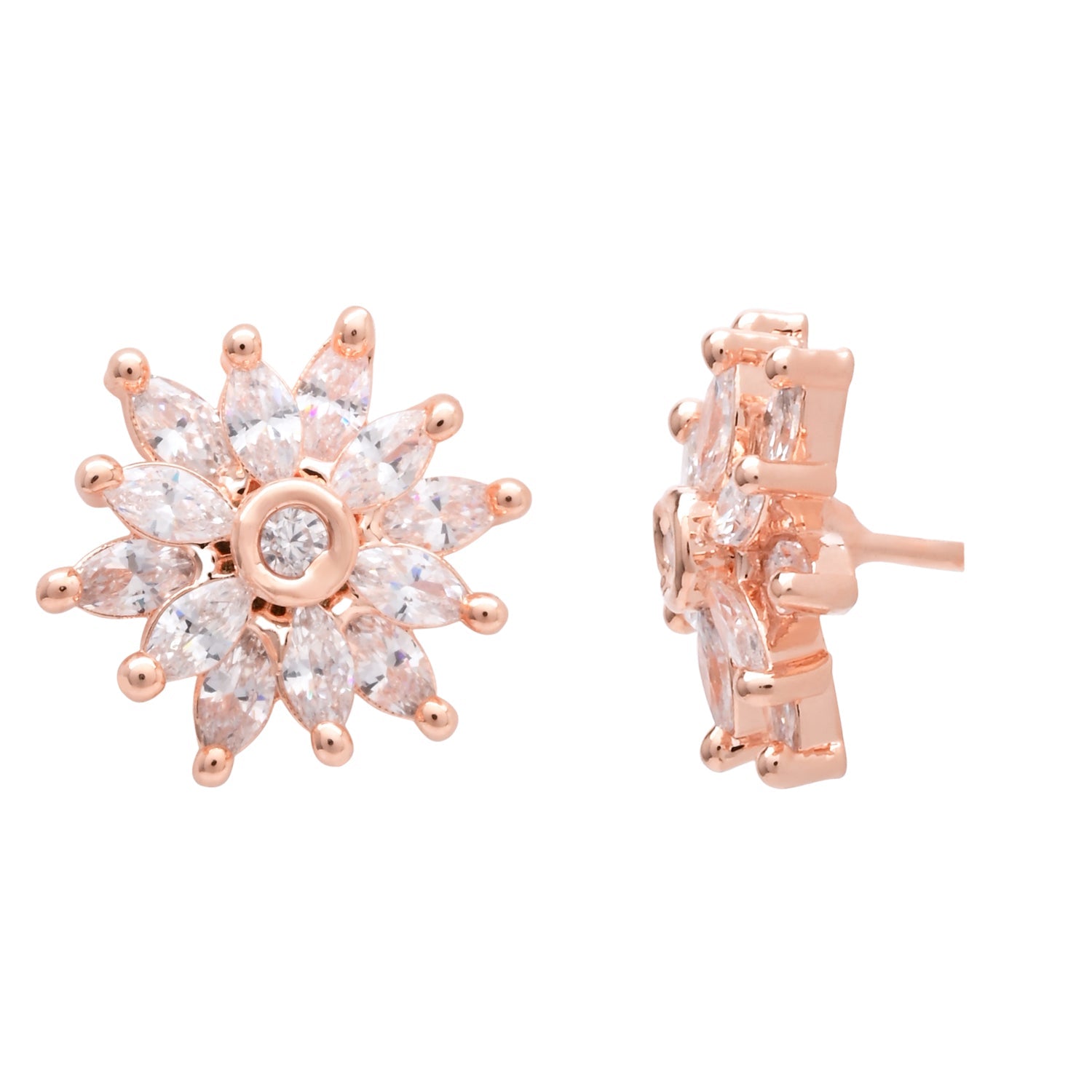 Etnico Latest Stylish Rose Gold Plated CZ American Diamond Stud Earrings For Women