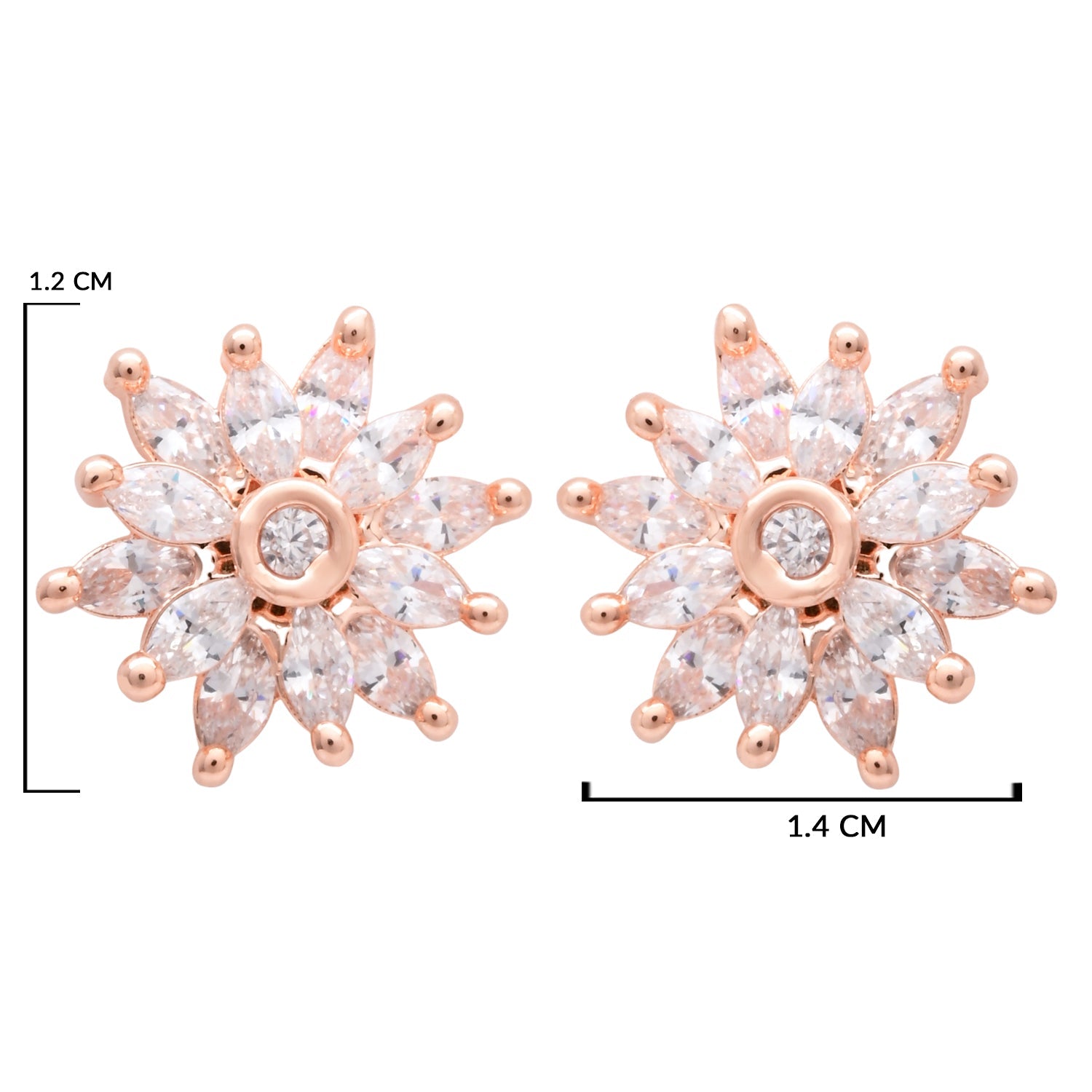 Etnico Latest Stylish Rose Gold Plated CZ American Diamond Stud Earrings For Women