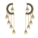 Etnico Gold Plated Multi Layered Dangle Jhumka Earrings For Women (E3282FL)