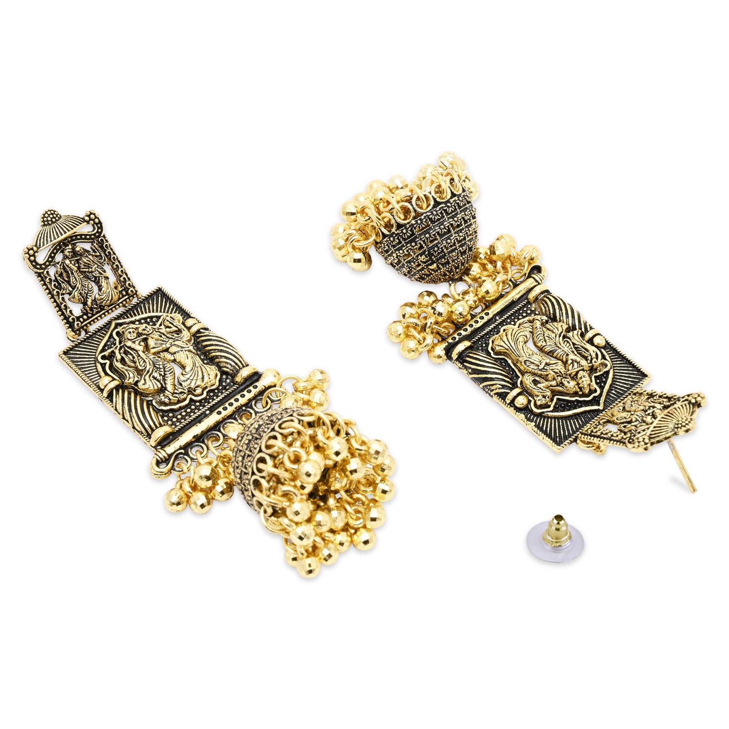 Etnico Gold Plated Traditional Antique Radha Krishna Design With Ghungroo Earrings For Women