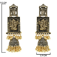 Etnico Gold Plated Traditional Antique Radha Krishna Design With Ghungroo Earrings For Women