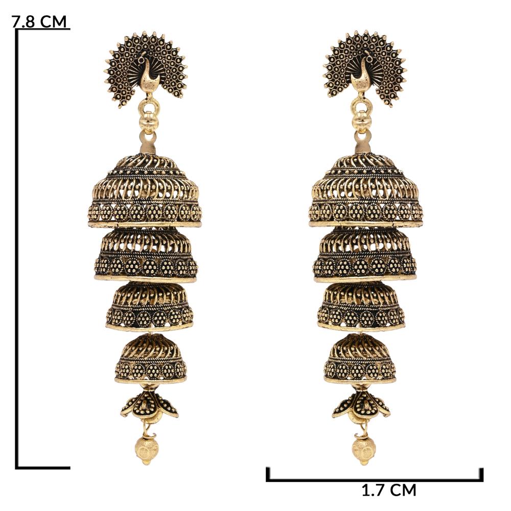Etnico Gold Plated Peacock Multi Layered Jhumka Earrings For Women (E3286FL)