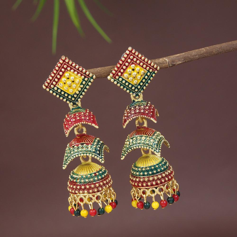 Etnico Gold Plated Multicolor Meenakari Jhumka Earrings For Women (E3299Mul)