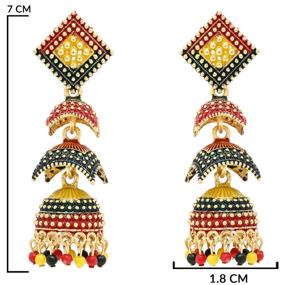 Etnico Gold Plated Multicolor Meenakari Jhumka Earrings For Women (E3299Mul)