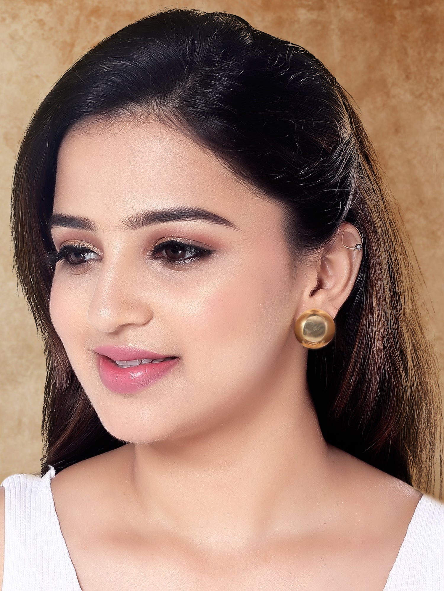 Etnico Gold Plated Half Circle Fashion Stylish Lightweight Chunky Stud Earrings For Women