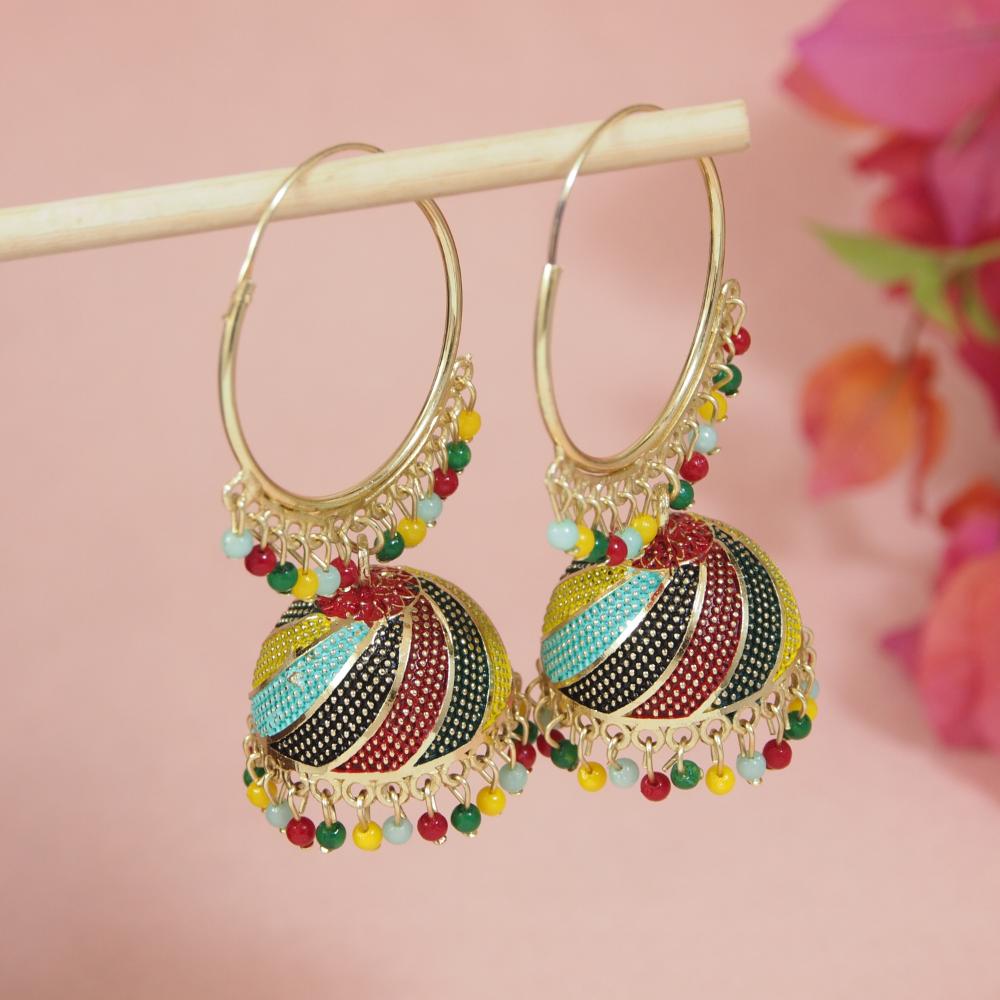 Etnico Traditional Gold Plated Multicolor Meenakari Jhumka Earrings For Women (E3307Mul)