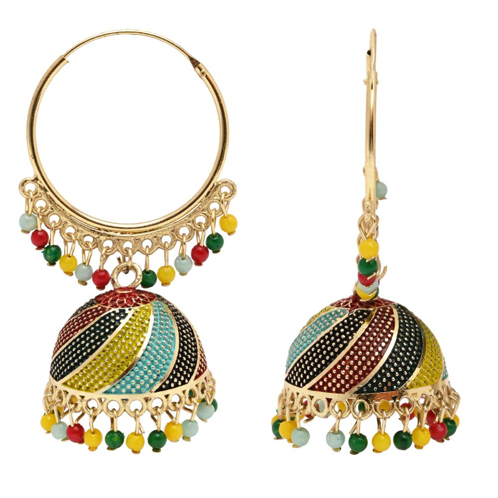 Etnico Traditional Gold Plated Multicolor Meenakari Jhumka Earrings For Women (E3307Mul)