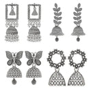 Etnico Silver Oxidised 4 different Design Jhumka Earrings Combo For Women