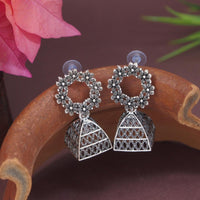 Etnico Silver Oxidised 4 different Design Jhumka Earrings Combo For Women