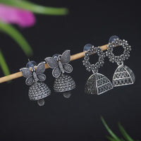 Etnico Traditional Stylish Fancy Silver Oxidised Afghani Jhumka Earrings Combo For Women