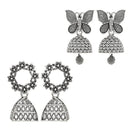 Etnico Traditional Stylish Fancy Silver Oxidised Afghani Jhumka Earrings Combo For Women