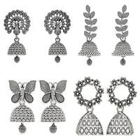 Etnico Ethnic Silver Oxidised Jhumka Earrings For Women 