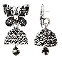 Etnico Ethnic Silver Oxidised Jhumka Earrings For Women