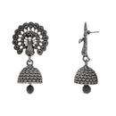 Etnico Ethnic Silver Oxidised Jhumka Earrings For Women