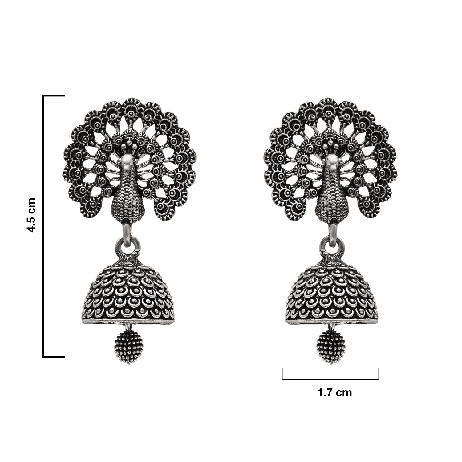 Etnico Ethnic Silver Oxidised Jhumka Earrings For Women