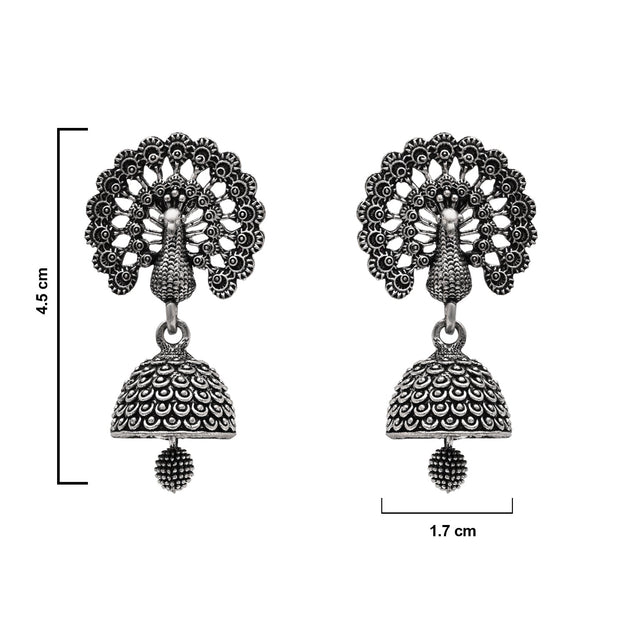 Etnico Ethnic Silver Oxidised Jhumka Earrings For Women