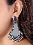 Etnico Ethnic Silver Oxidised Teardrop Shaped Dangle Earrings For Women