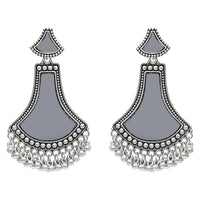 Etnico Ethnic Silver Oxidised Teardrop Shaped Dangle Earrings For Women