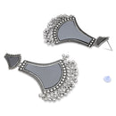Etnico Ethnic Silver Oxidised Teardrop Shaped Dangle Earrings For Women