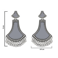 Etnico Ethnic Silver Oxidised Teardrop Shaped Dangle Earrings For Women