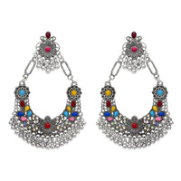 Etnico Traditional Silver Oxidised Afghani Style Dangle Earrings For Women