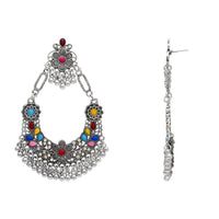 Etnico Traditional Silver Oxidised Afghani Style Dangle Earrings For Women