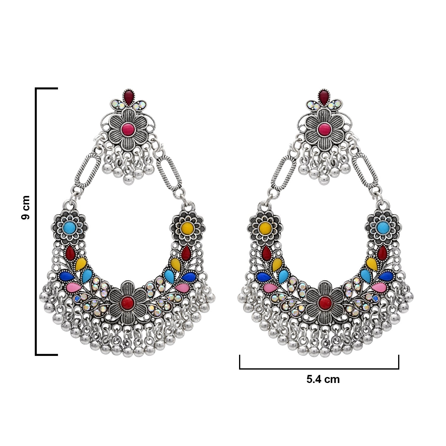 Etnico Traditional Silver Oxidised Afghani Style Dangle Earrings For Women