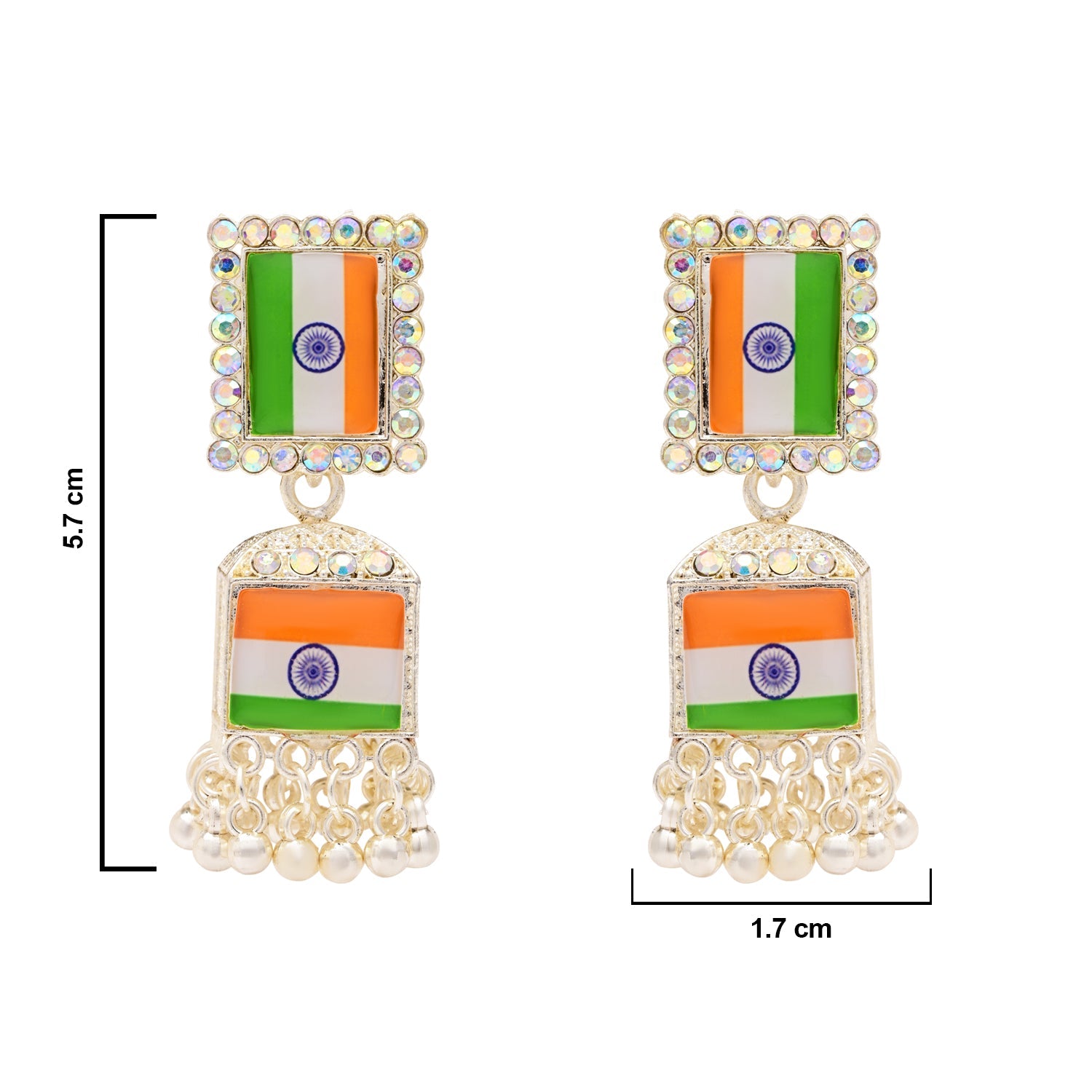 Etnico Traditional White Gold Plated National Flag Ethnic Jhumka Earrings For Women