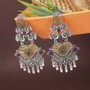 Etnico Silver Oxidised Traditional Peacock & Floral Design Ghungroo Detailing Dangle Earrings for Women