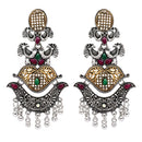Etnico Silver Oxidised Traditional Peacock & Floral Design Ghungroo Detailing Dangle Earrings for Women