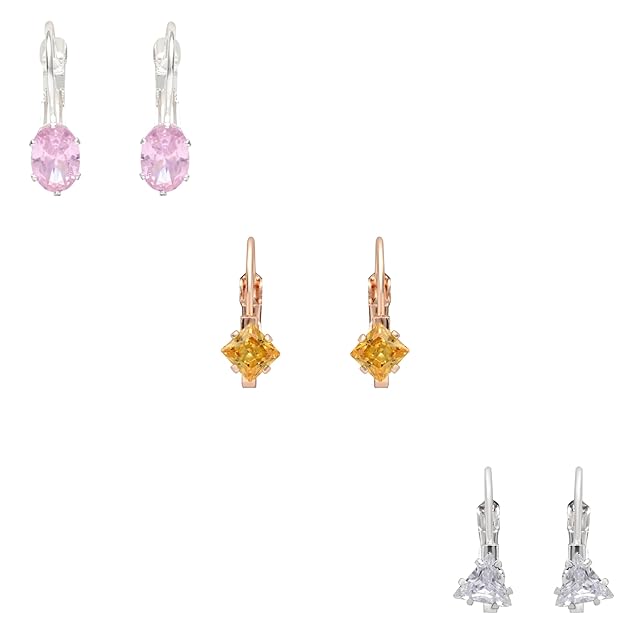 Etnico Silver Plated Trillion-Cut Lever back Drop Small Fancy Earrings For Women