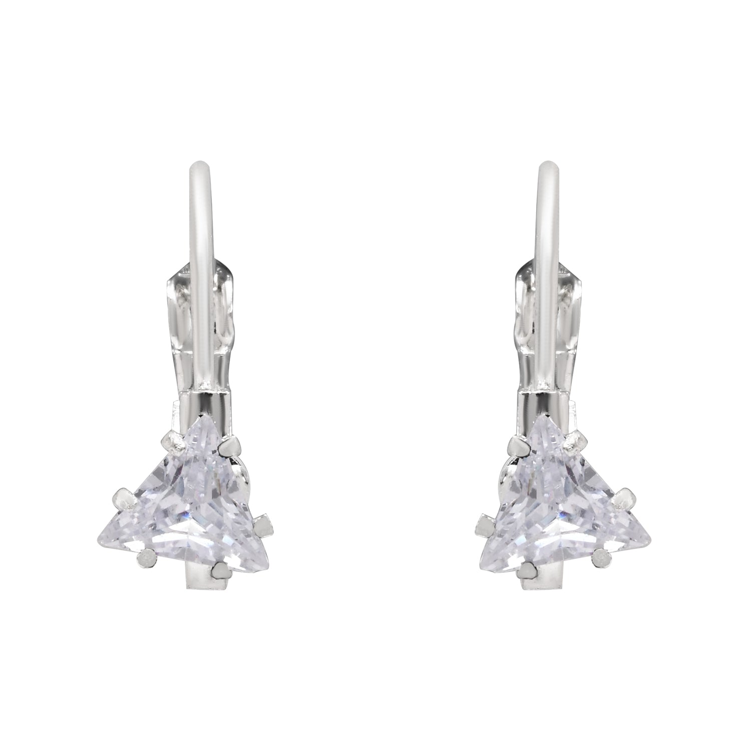 Etnico Silver Plated Trillion-Cut Lever back Drop Small Fancy Earrings For Women