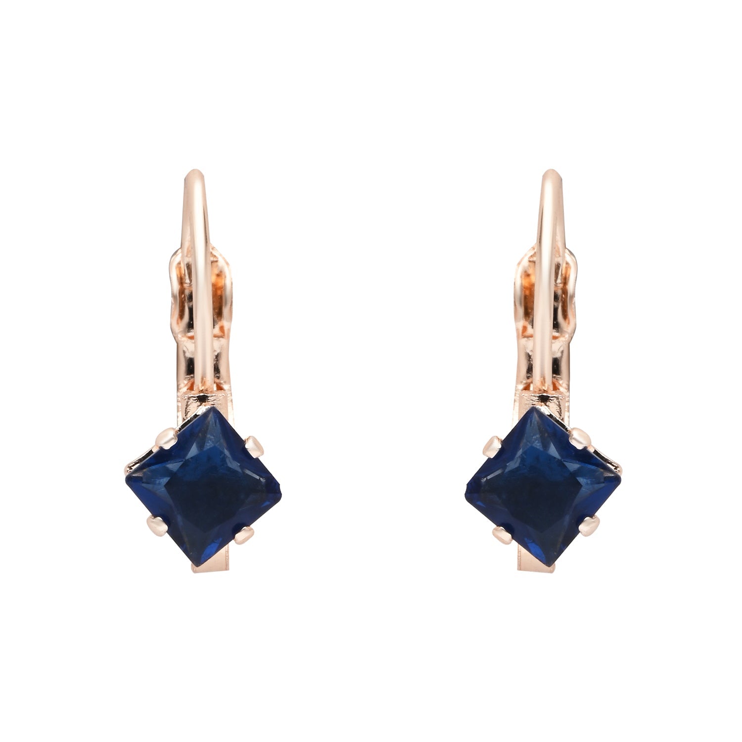 Etnico Rose Gold Plated Square-Cut Lever back Drop Small Fancy Earrings For Women
