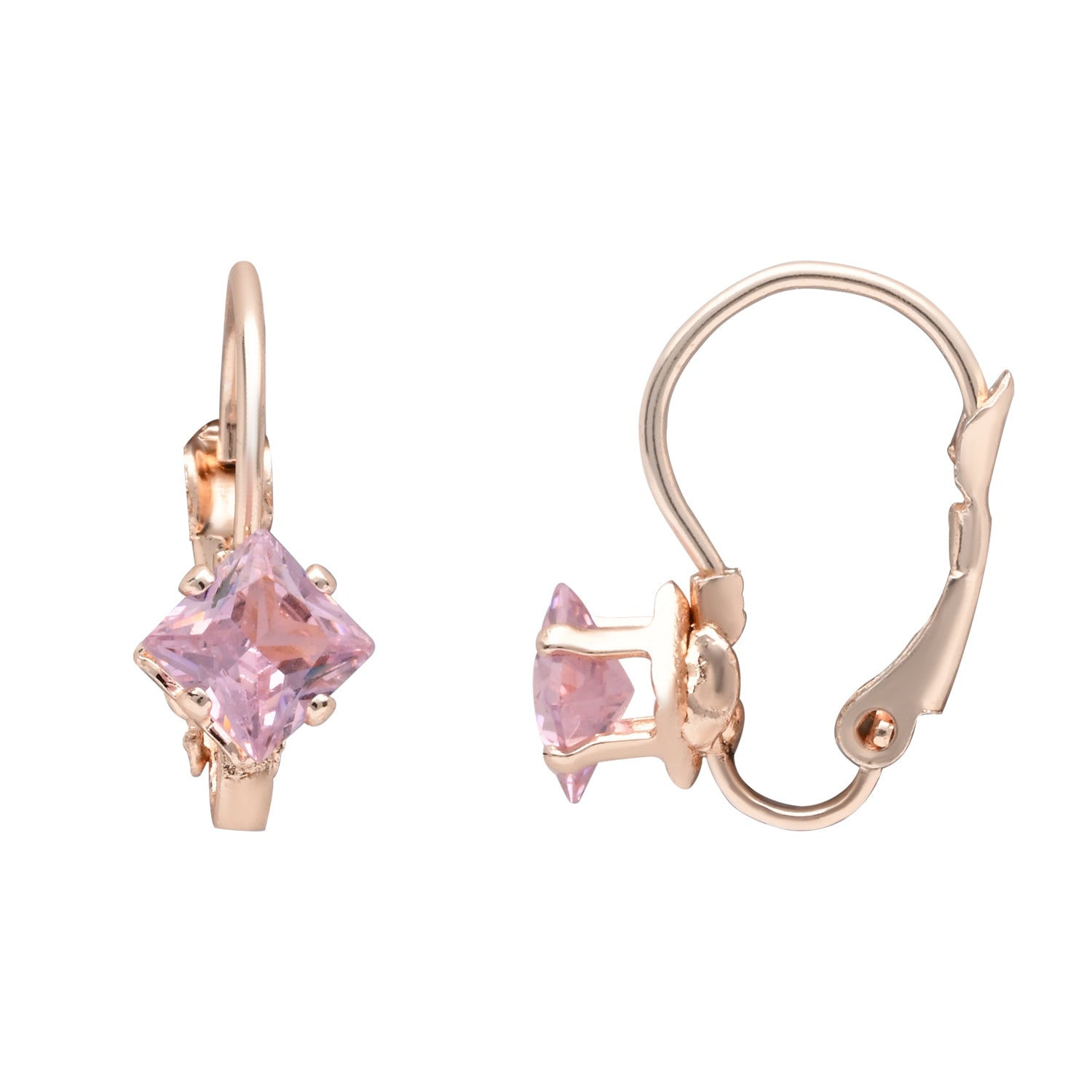 Etnico Rose Gold Plated Square-Cut Lever back Drop Small Fancy Earrings For Women