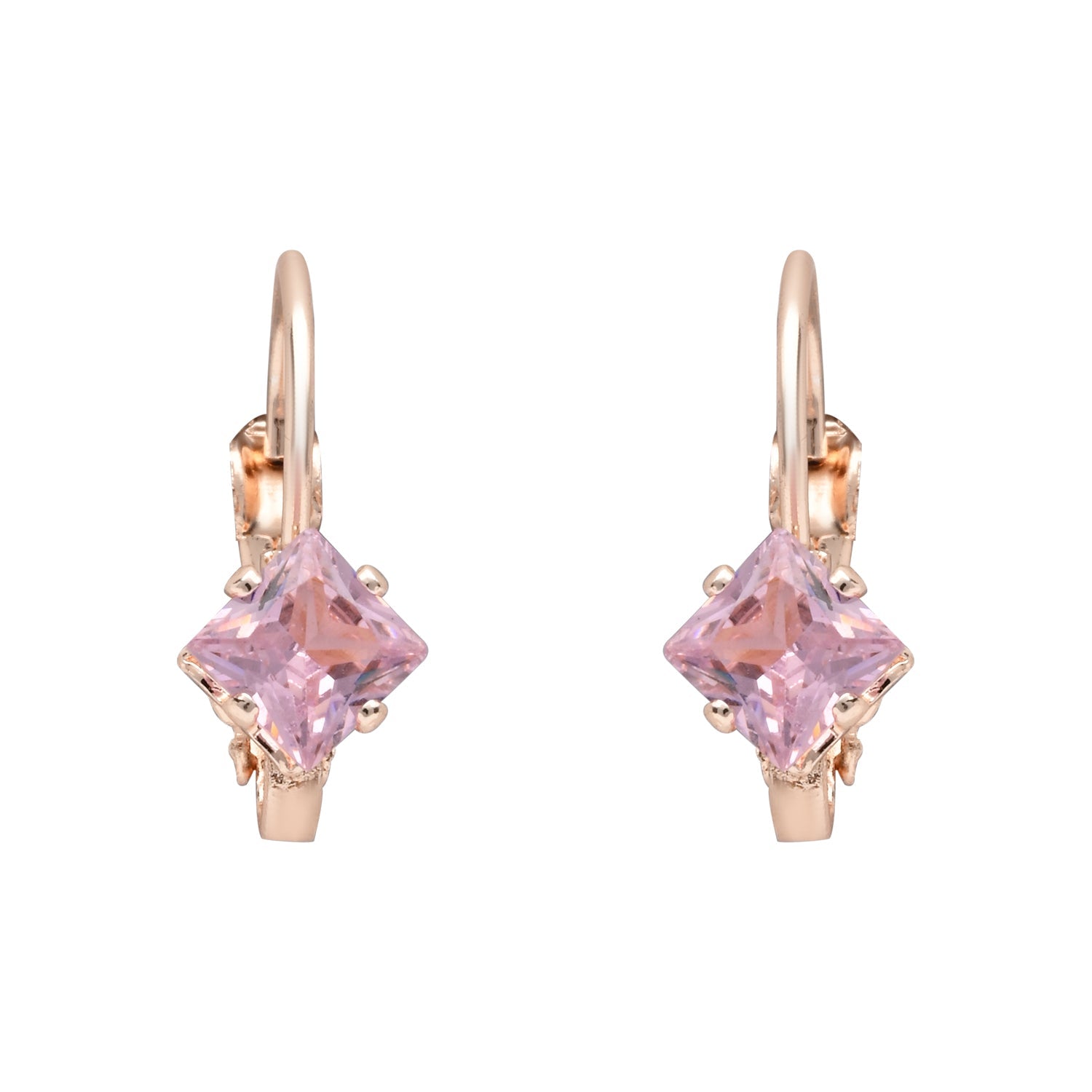 Etnico Rose Gold Plated Square-Cut Lever back Drop Small Fancy Earrings For Women