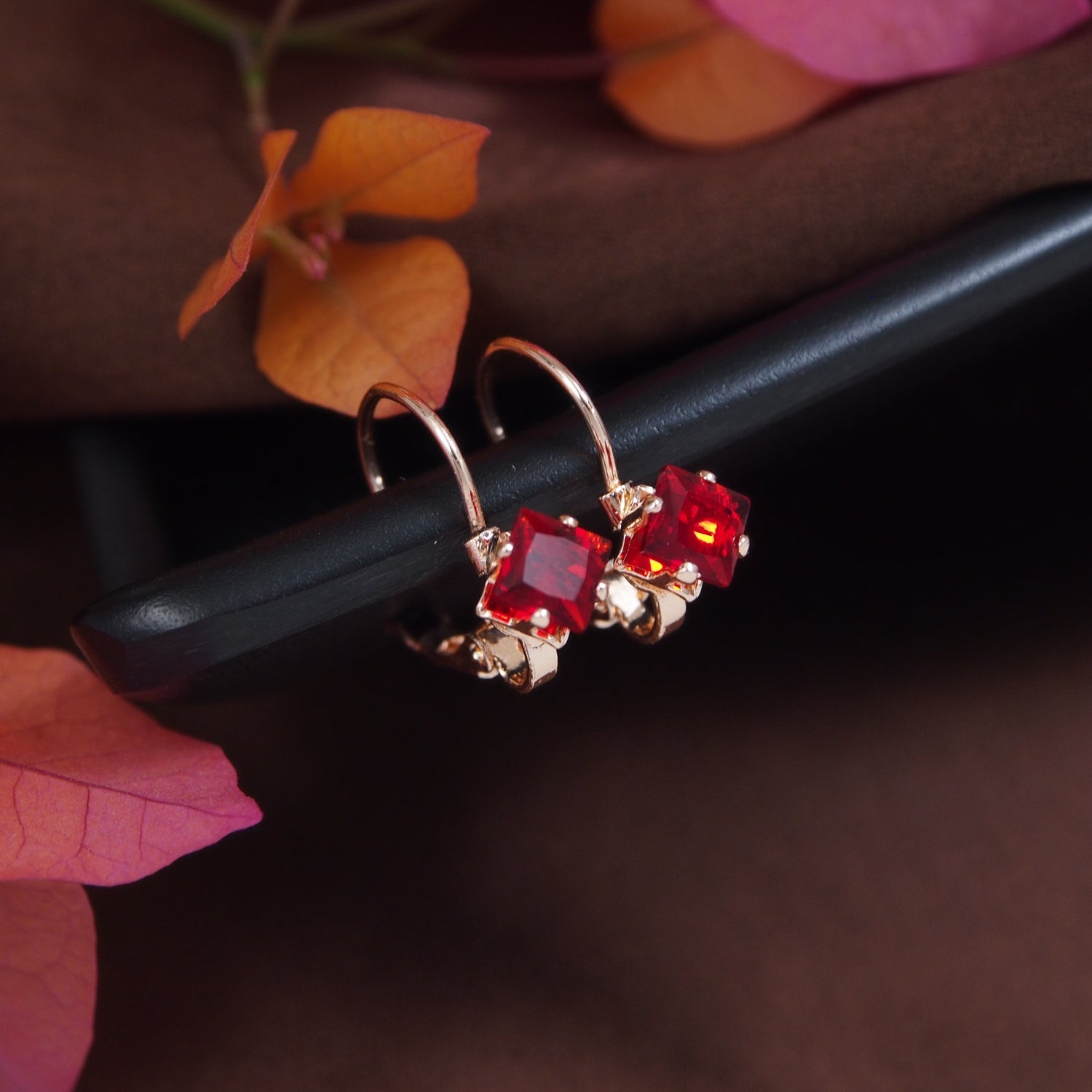 Etnico Rose Gold Plated Square-Cut Lever back Drop Small Fancy Earrings For Women