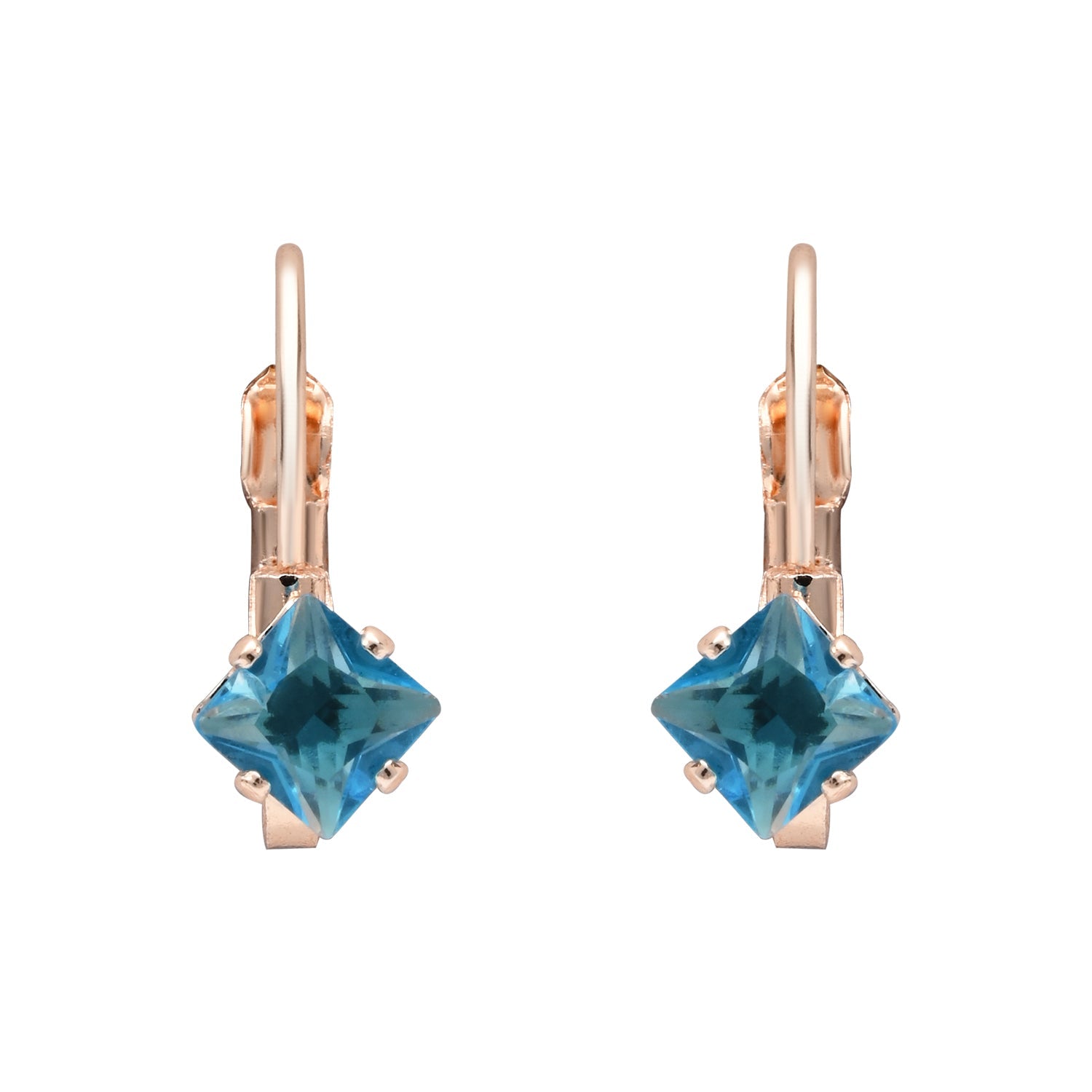 Etnico Rose Gold Plated Square-Cut Lever back Drop Small Fancy Earrings For Women