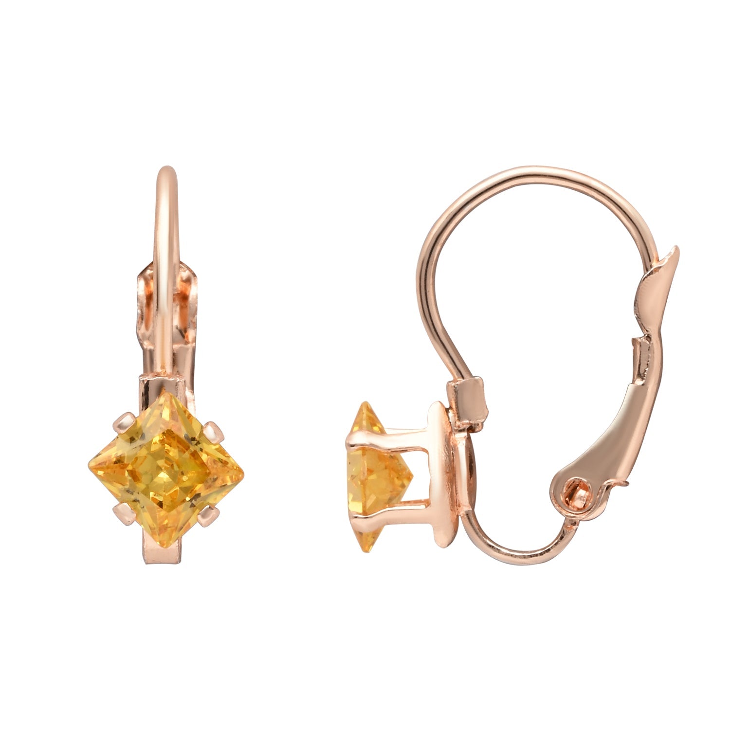 Etnico Rose Gold Plated Square-Cut Lever back Drop Small Fancy Earrings For Women