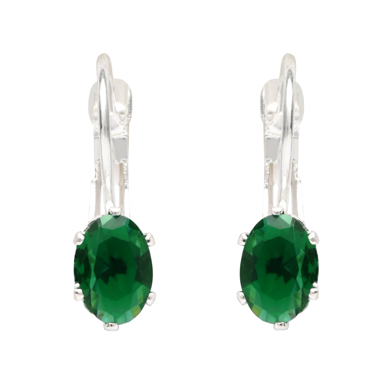 Etnico Silver Plated Oval-Cut Lever back Drop Small Fancy Earrings For Women