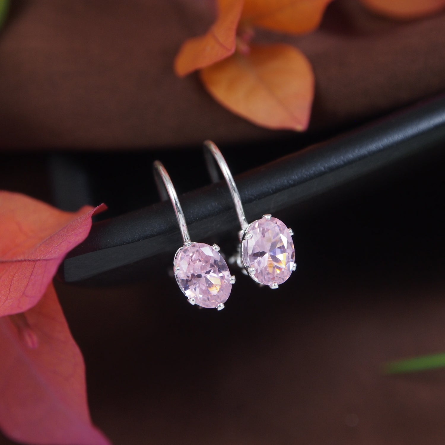 Etnico Silver Plated Oval-Cut Lever back Drop Small Fancy Earrings For Women