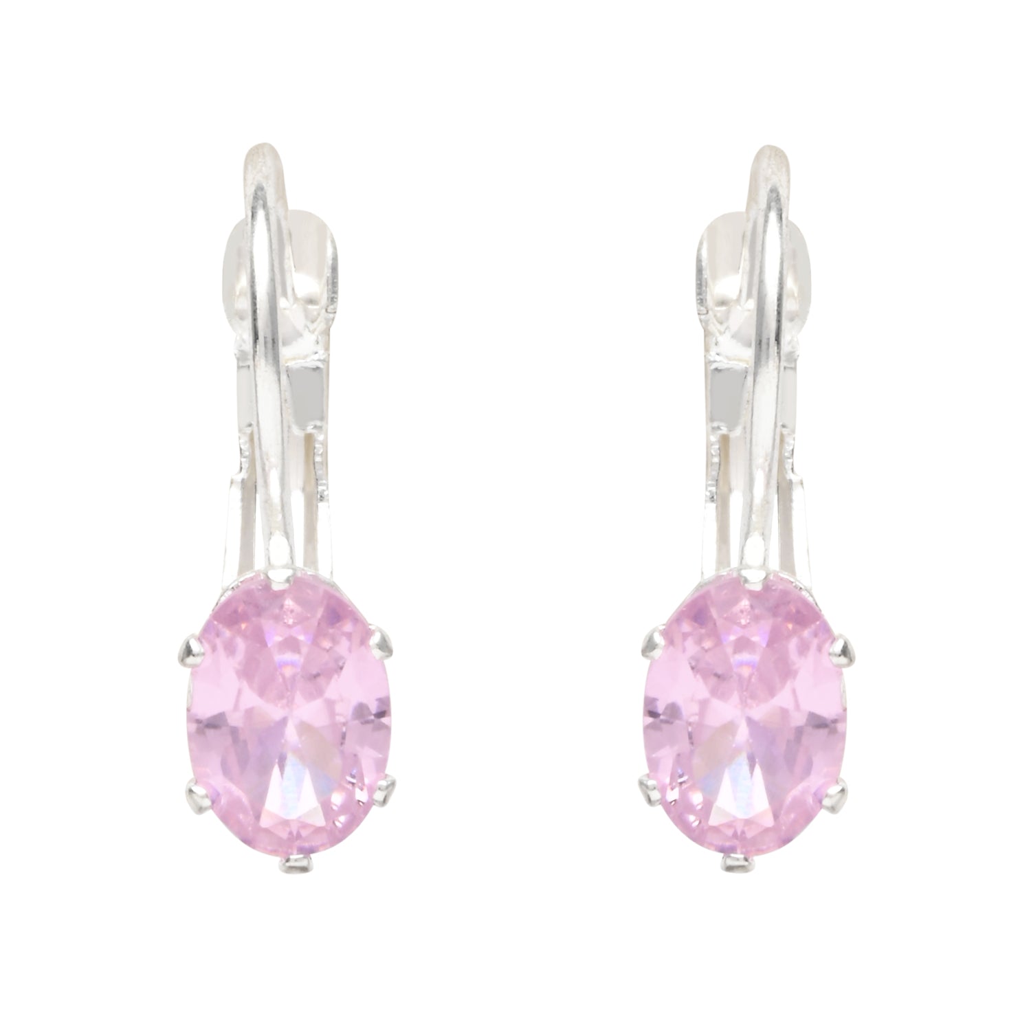 Etnico Silver Plated Oval-Cut Lever back Drop Small Fancy Earrings For Women