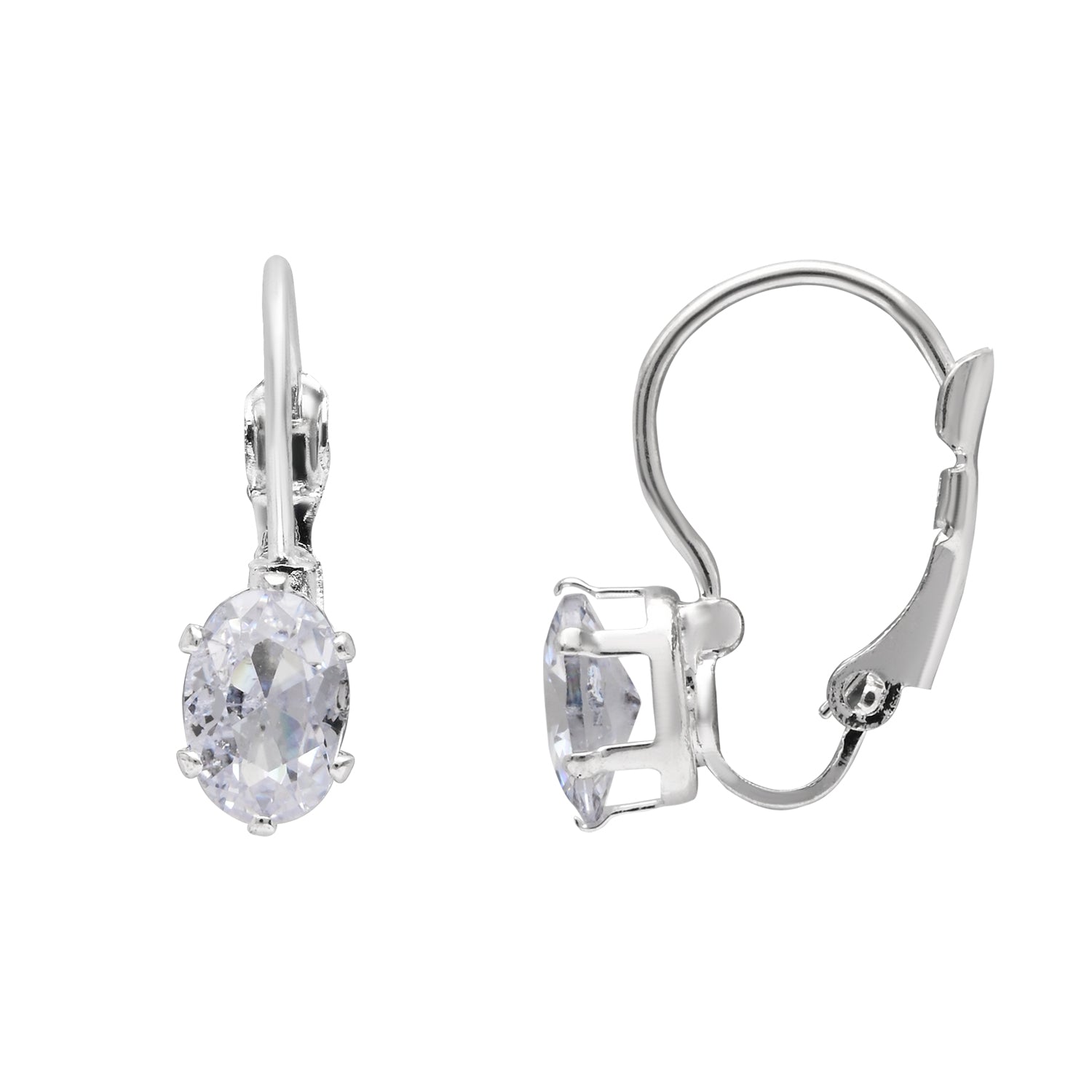 Etnico Silver Plated Oval-Cut Lever back Drop Small Fancy Earrings For Women