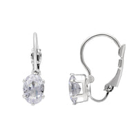 Etnico Silver Plated Oval-Cut Lever back Drop Small Fancy Earrings For Women