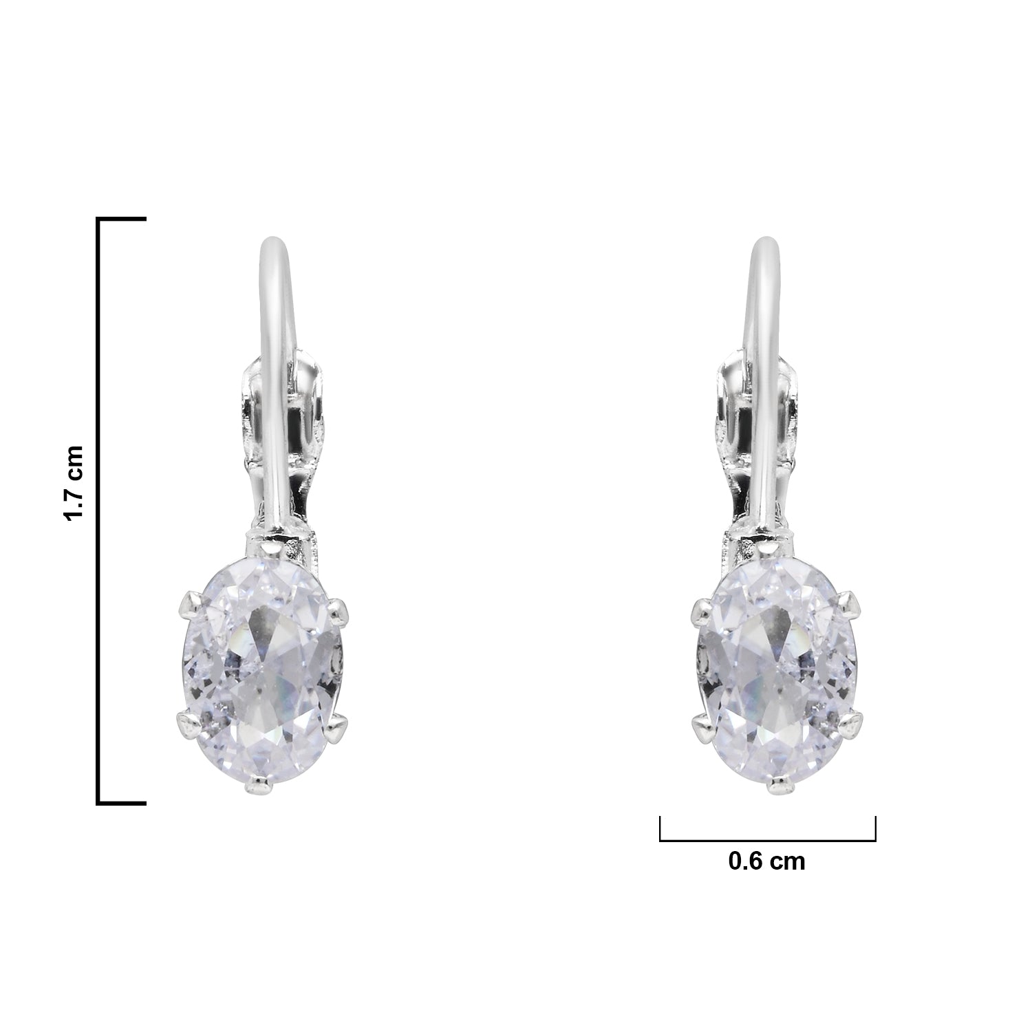 Etnico Silver Plated Oval-Cut Lever back Drop Small Fancy Earrings For Women