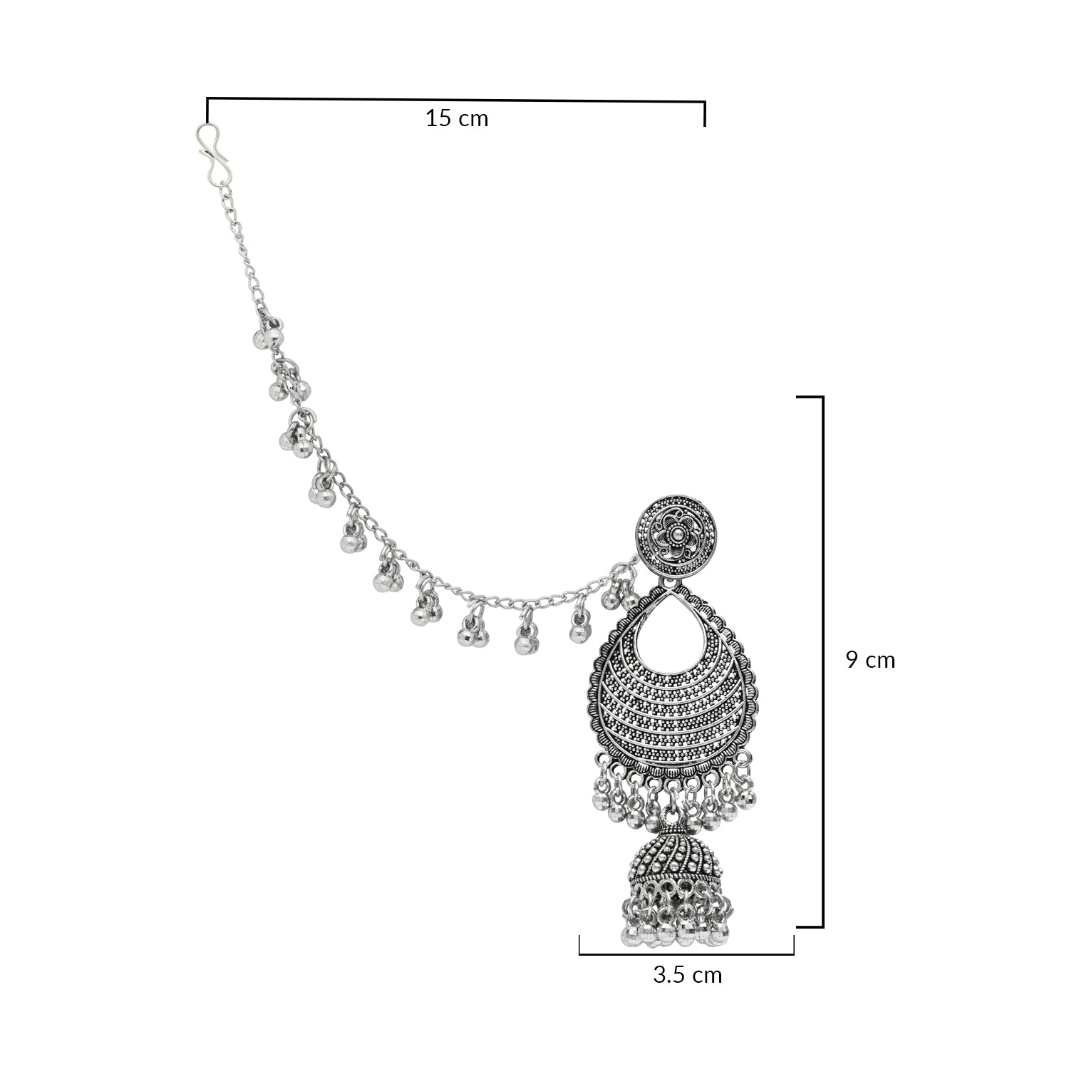 Etnico Silver Oxidised Traditional Jhumka Hair Chain/Ear chain Accessories with Hook For Women