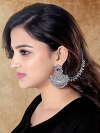 Etnico Silver Oxidised Traditional Jhumka Hair Chain/Ear chain Accessories with Hook For Women