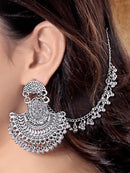 Etnico Silver Oxidised Traditional Jhumka Hair Chain/Ear chain Accessories with Hook For Women