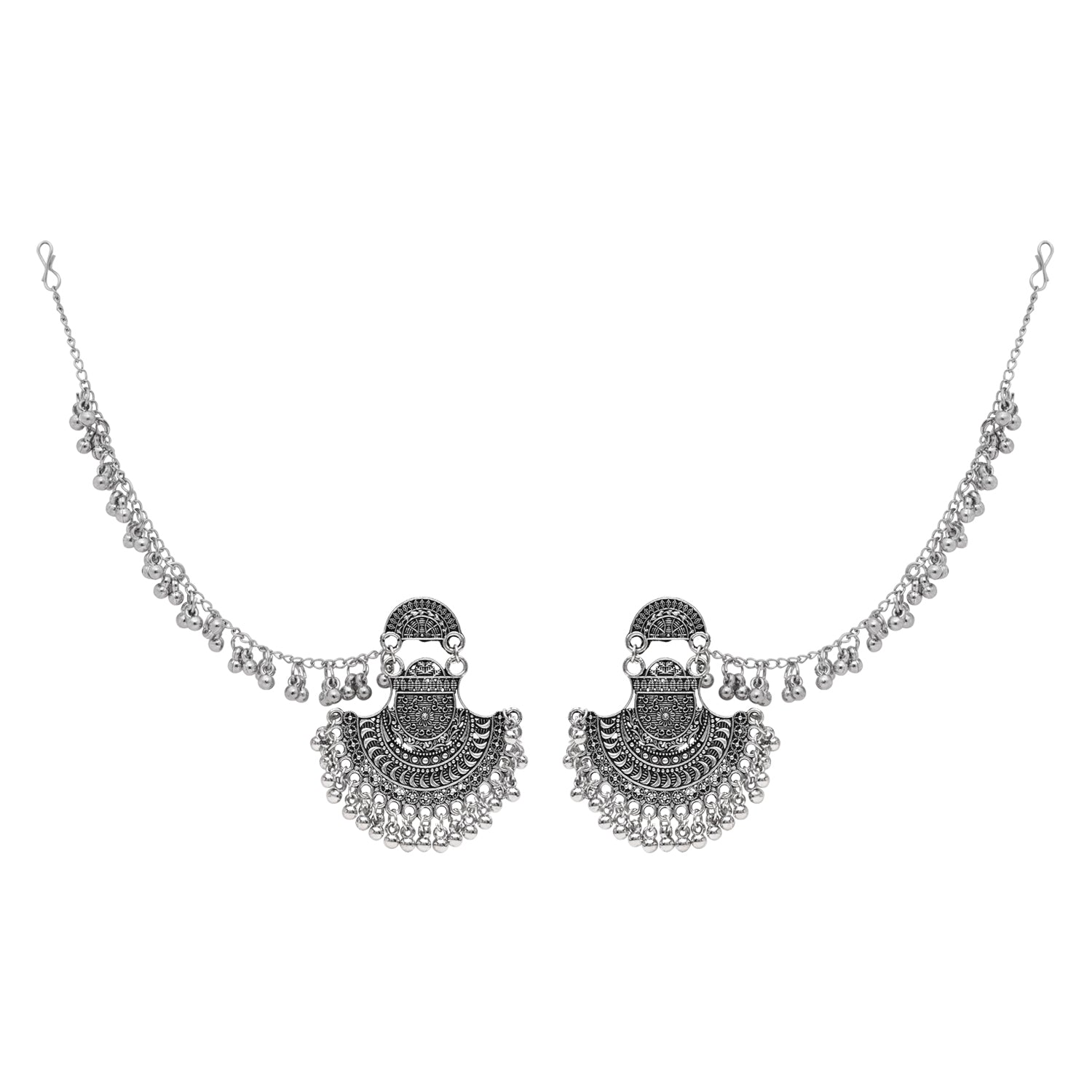 Etnico Silver Oxidised Traditional Jhumka Hair Chain/Ear chain Accessories with Hook For Women