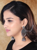 Etnico Silver Oxidised Traditional Jhumka Hair Chain/Ear chain Accessories with Hook For Women 