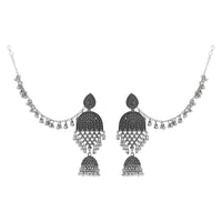 Etnico Silver Oxidised Traditional Jhumka Hair Chain/Ear chain Accessories with Hook For Women